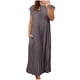 thumbnail image 1 of Vestido sin mangas con cuello redondo y pliegues para mujer 2025: color liso informal, poliéster ligero para el día a día en primavera/verano., 1 of 4