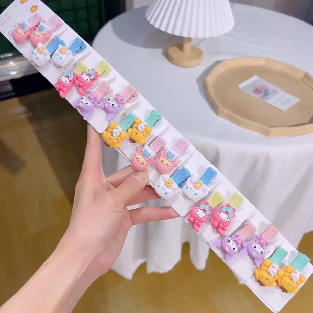 Juego de 10 pares de anillos luminosos para el cabello Sanrio, Cinnamoroll, Hello Kitty, My Melody Toys, banda de goma para niña, regalo de cuerda para el cabello, Clip para el cabello de cumpleaños