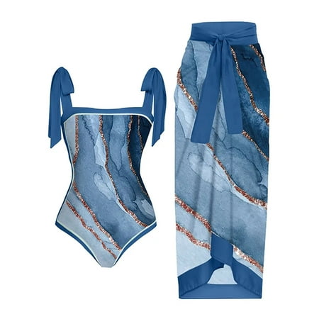 YANHAIGONG Matching Family Swimsuits Women s Swimsuit One-piece Swimsuit Bikini Lace Up Swimsuit Long Skirt Chiffon Two-piece Set