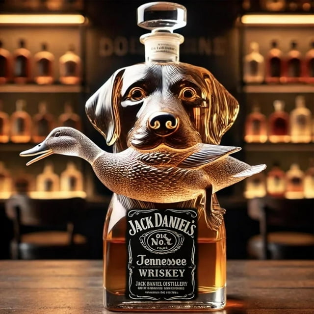 Hunting Dog Whiskey Bottle 3D Engraved Glasses - Hunting Whiskey Decanter for Men Dad Gifts, Funny Animal Wine Bottle & Home Bar Decor 10.1oz(D)