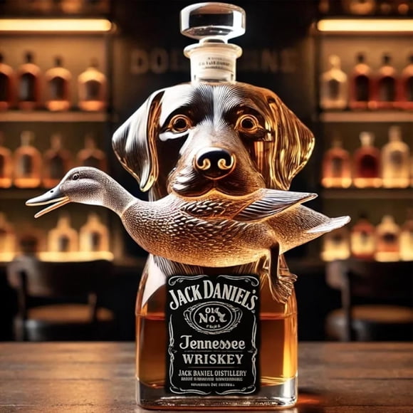 Hunting Dog Whiskey Bottle 3D Engraved Glasses - Hunting Whiskey Decanter for Men Dad Gifts, Funny Animal Wine Bottle & Home Bar Decor 10.1oz(D)