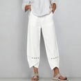 thumbnail image 4 of VBVC Women's Cotton-Linen Cropped Pants,Crochet Lace Trim Trousers For Women,Ladies Tulip Hem Boho Casual Pants with Pockets,White,S-3XL, 4 of 8