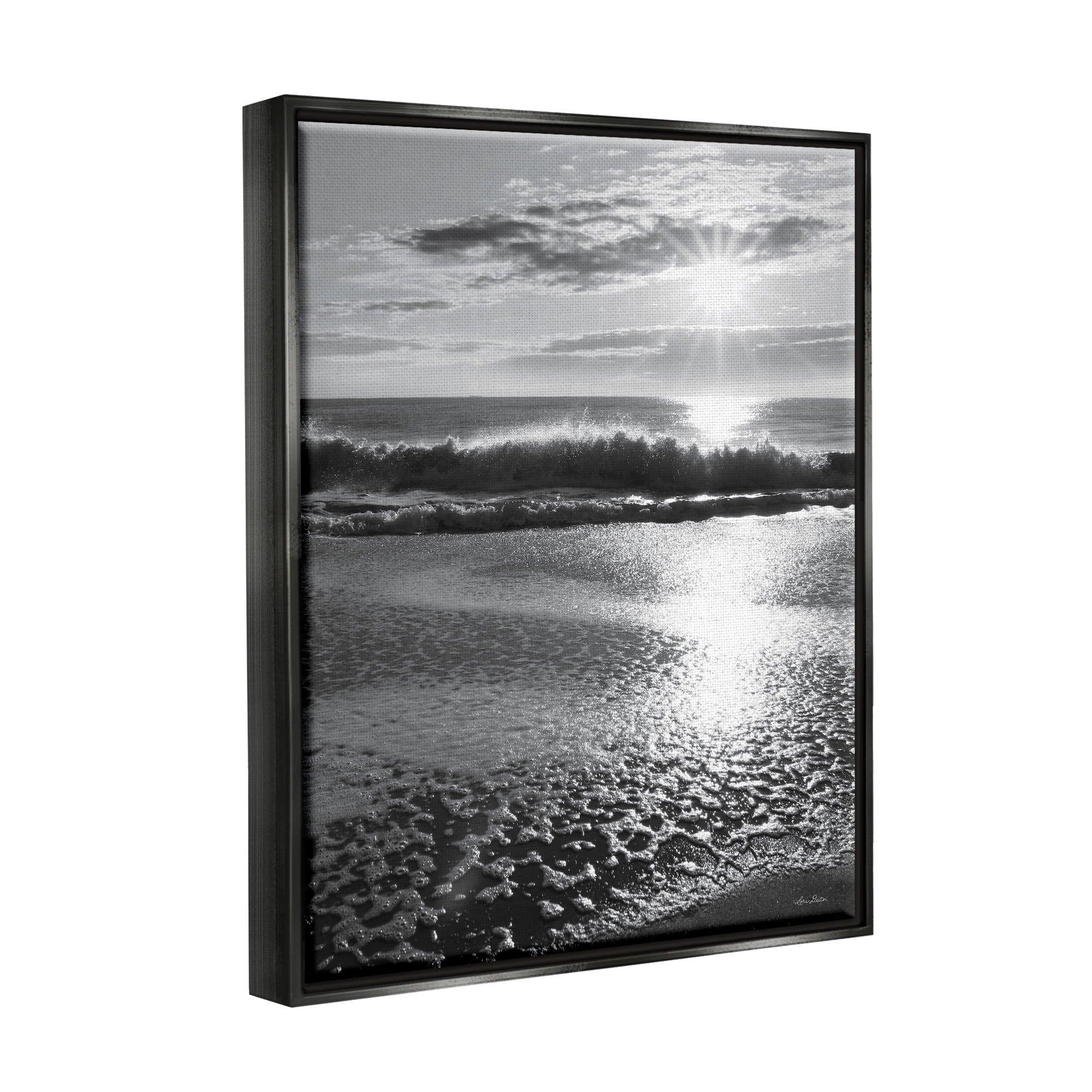 Stupell Shining Sun Beach Foam Reflection Landscape Photography Black Floater Framed Art Print Wall Art