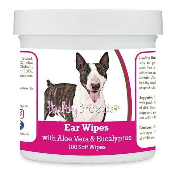 Miniature Bull Terrier Ear Cleaning Wipes with Aloe & Eucalyptus for Dogs - 100 Count