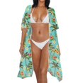 thumbnail image 3 of HELLHERO Coconut Tree Floral Design Bathing Suit Cover Up Polyester Loose Free Size Long Kimono Swimsuit Cover Up for Women, 3 of 6
