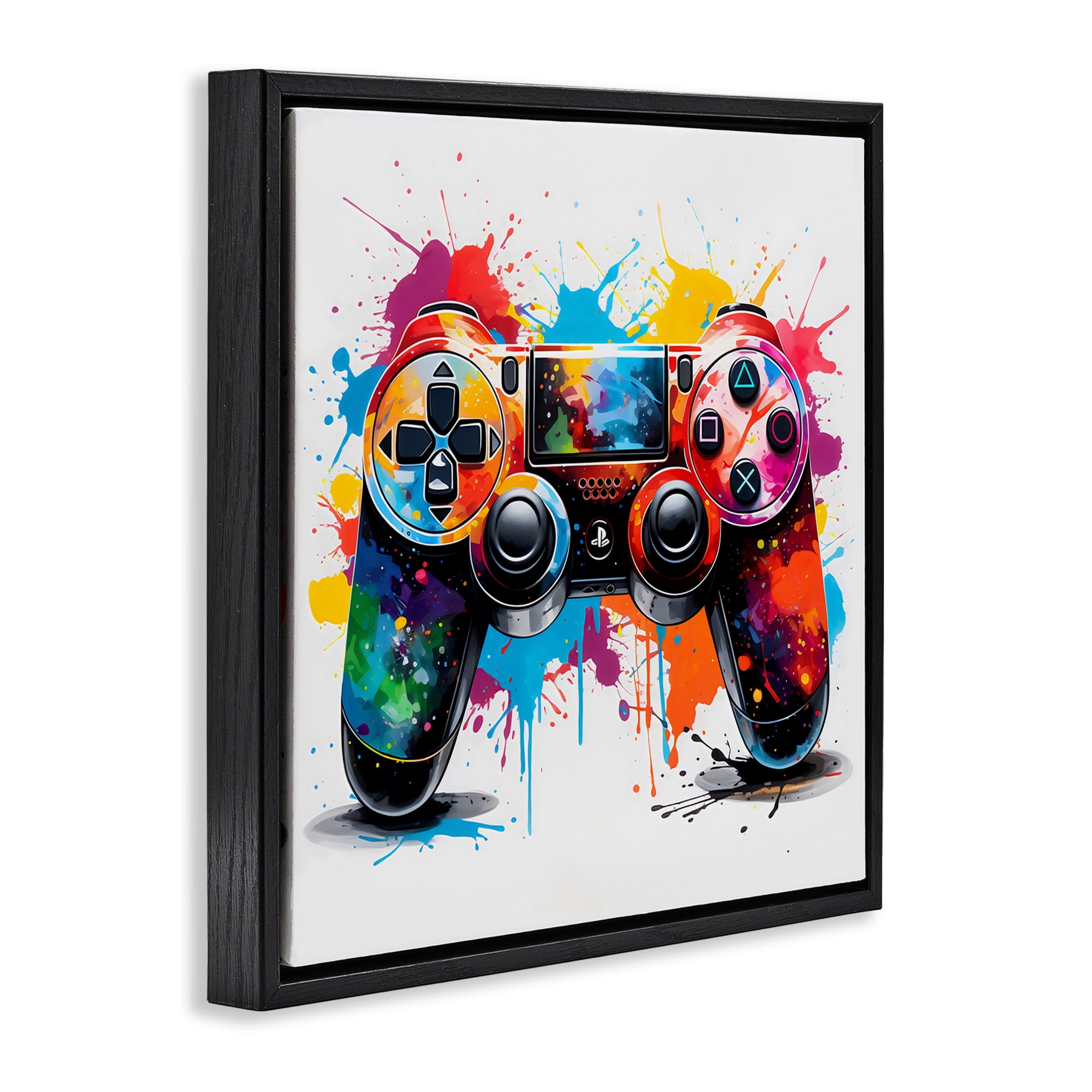 Stupell Industries Playful Bright Game Controller Black Framed Floater Canvas Wall Art, design by Creative Studio