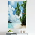 thumbnail image 1 of Jungle Tapestry, Palm Leaves Island Ocean Clear Water Exotic Jungle Lagoon Travel Theme Image, Fabric Wall Hanging Decor for Bedroom Living Room Dorm, 5 Sizes, Green Blue Aqua, by Ambesonne, 1 of 1