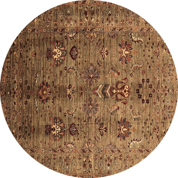 Ahgly Company Indoor Round Oriental Brown Industrial Area Rugs, 4' Round