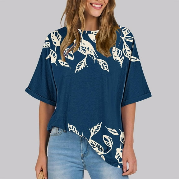 GaThRRgYP Women's Tops Short Sleeve T Shirts Blouse,Womens Plus Size Tops Tunic Short Sleeve Shirts,Women's Ladies Fashion Casual Cropped Short Sleeve Printing Loose Shirt Blouse Top Blue S