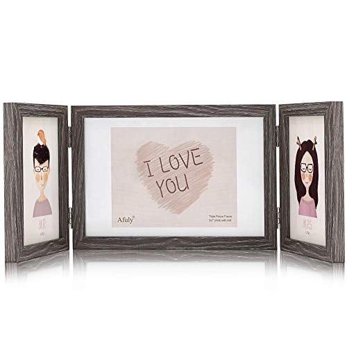 Afuly Rustic Three Picture Frame 4x6 and 5x7 Wooden Hinged Triple Photo