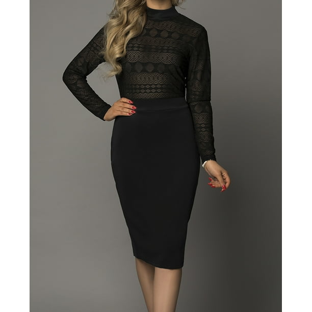 High neck lace midi dress hot sale