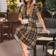 thumbnail image 3 of Fotbe khaki coffee plaid Vestido Largo de Moda para Mujer, Vestido Tipo Camiseta con Manga Corta y Estilo Casual a Rayas y Bloques de Color, 3 of 6