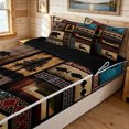 thumbnail image 3 of Manfei Farmhouse Bear Zipper Queen Comforter Set with Fitted Sheet and 2 Pillowcases, Boho Aztec Triangle Zipper Bedding Set, Dark Brown, Black Reversible, 4-Piece, 3 of 7