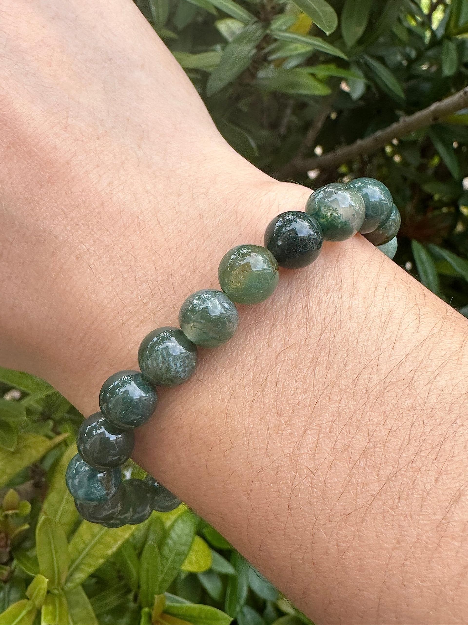 Moss Agate Crystal Bead Bracelet 8mm, Wholesale Genuine Moss Agate Stretch Gemstone Bracelet, Gift for Men & Women (5)