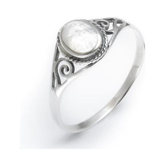Silverly Women's 925 Sterling Silver White Mother of Pearl Shell Cute Ring