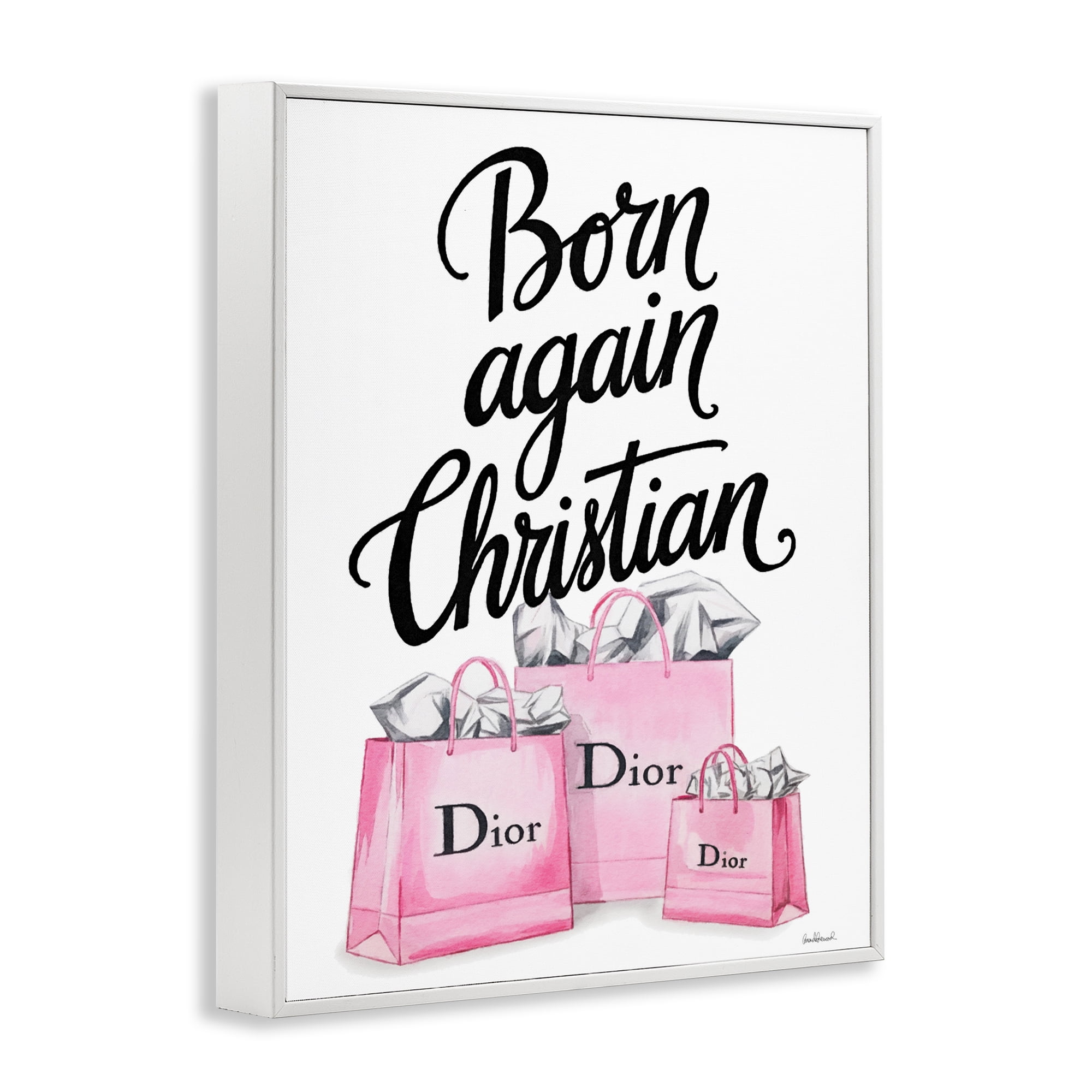 Pink Bags Born Again Christian White Framed Giclee Art, design by Amanda Greenwood