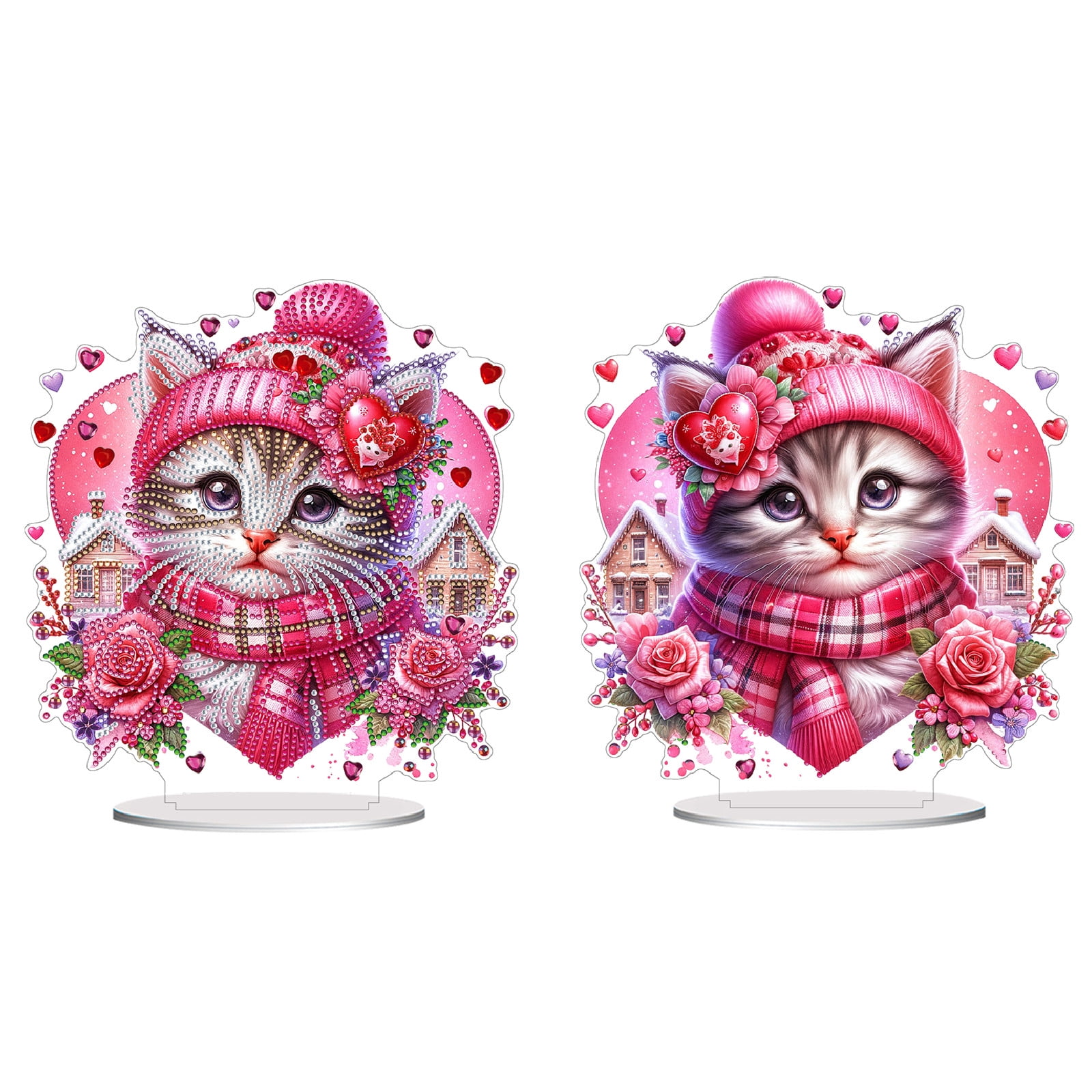 Flopesn Romantic Animal DIY Diamond Art Painting Decorative Ornament, Valentine's Day Gift Creative Design Pet Home Decor (Double-Sided Pattern, Single-Sided Diamonds)-7PCS
