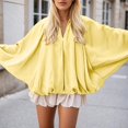 thumbnail image 4 of QHFBli Women's Puffed Bomber Jacket Oversized Streetwear Casual Batwing Sleeve Lapel Collar Zip Front Pleated Shirts, 4 of 6