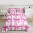 thumbnail image 3 of Homewish Ribbon Bow Tie Bedding Comforter Set,Girls Kawaii Bowknot Twin Comforter Sets,Hotpink White Bedding Set For Kids,Breathable Home Decor Reversible,2pcs, 3 of 9