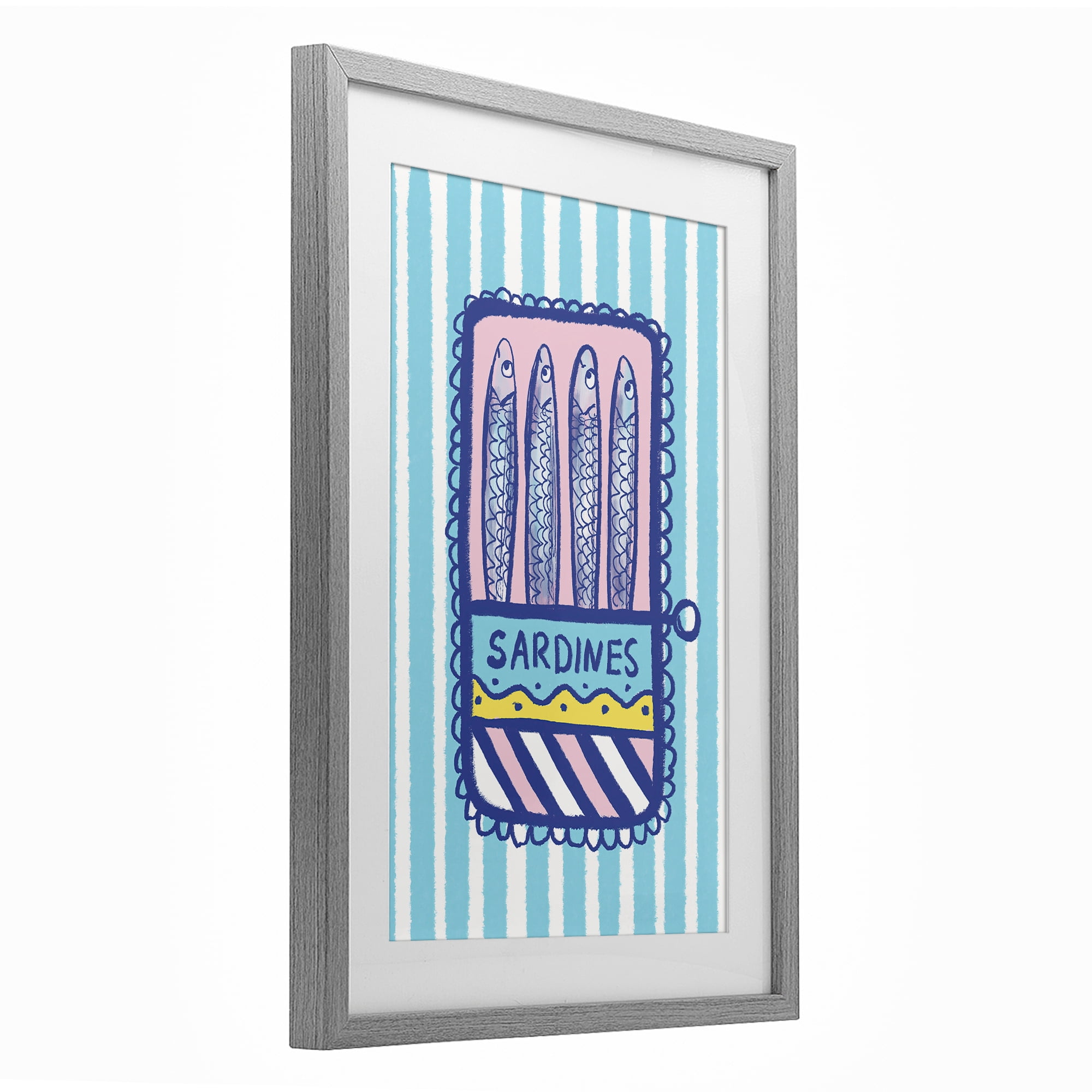 Stupell Industries Pastel & Stripes Sardines Gray Framed Print Under Glass, design by Florentina Dolci