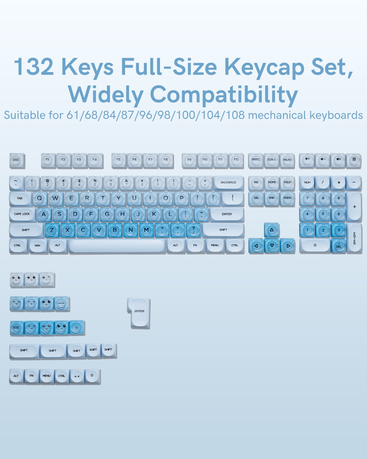 COSTOM PBT Keycaps, Jelly Keycaps Creamy MOA Profile, 132 Keys Translucent Cute Custom Key caps for Cherry Gateron MX Swithes Mechanical Keyboards, Blue