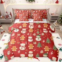 Manfei Cute Cartoon Snowman 7pcs Bedding Comforter Set,Happy Christmas Queen Bedding Sets,Brown Gingerbread Man Queen Sheet Sets For Teens,Ultra Soft Home Decor Reversible