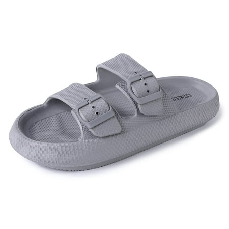 

HA-EMORE Cloud Slides Double Buckle Adjustable Summer Beach Pool Pillow Slippers Thick Sole Cushion EVA Sandals for Men Black