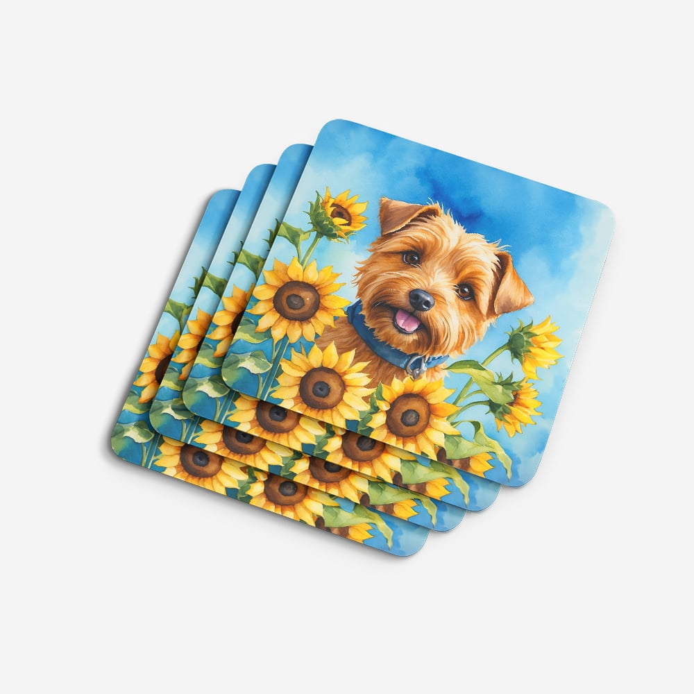 Norfolk Terrier in Sunflowers Foam Coasters 3.5 in x 3.5 in