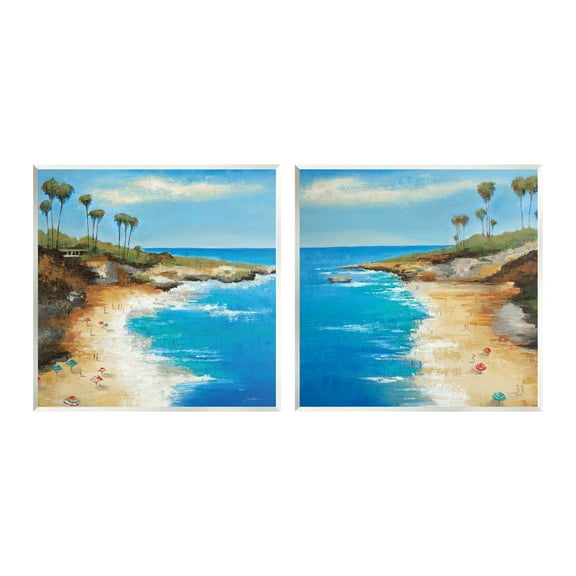 Stupell Industries Beach Cove Landscape Nature Painting Unframed Art Print Wall Art, 12 x 12, Set of 2