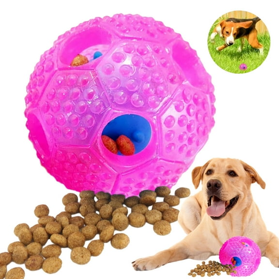 Rirool Dog Pet Food Treat Feeder Chew Toys - Tooth Cleaning Ball, Dispensing Toy for Small Medium Dog Puppy - Squeaky Balls, Pink