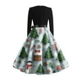 thumbnail image 4 of Christmas Dresses for Women Women's Fashionable And Elegant Autmn And Winter Long-sleeved Round Neck Christmas Print Dress for Holiday Party,Cyan,L, 4 of 5