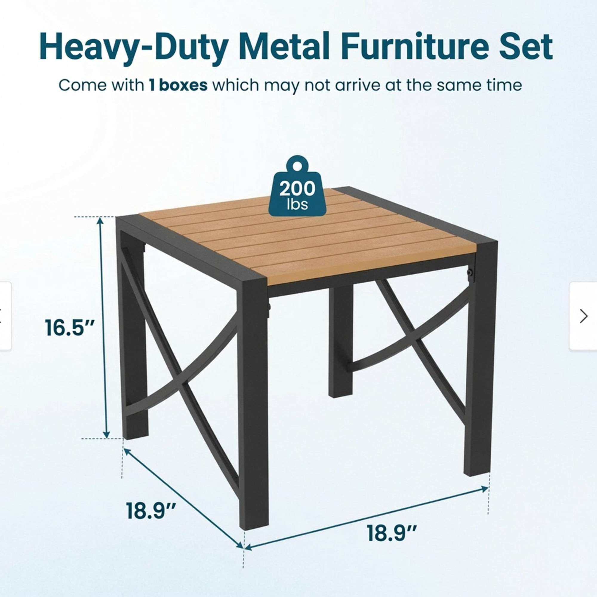 18.9" Black Square Side Havey-Duty Metal Outdoor Patio End Table