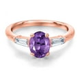 thumbnail image 3 of Gem Stone King 1.45 Ct Purple Amethyst G/H Lab Grown Diamond 18K Rose Gold Plated Silver Ring, 3 of 6