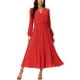 thumbnail image 1 of Vestido plisado de mujer Inspire Chic con mangas largas abullonadas, escote en V y cinturón en la cintura, color rojo M, 1 of 7