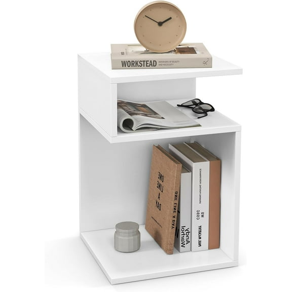 Gymax Modern Designer S-Shaped End Table Side Table for Small Space White