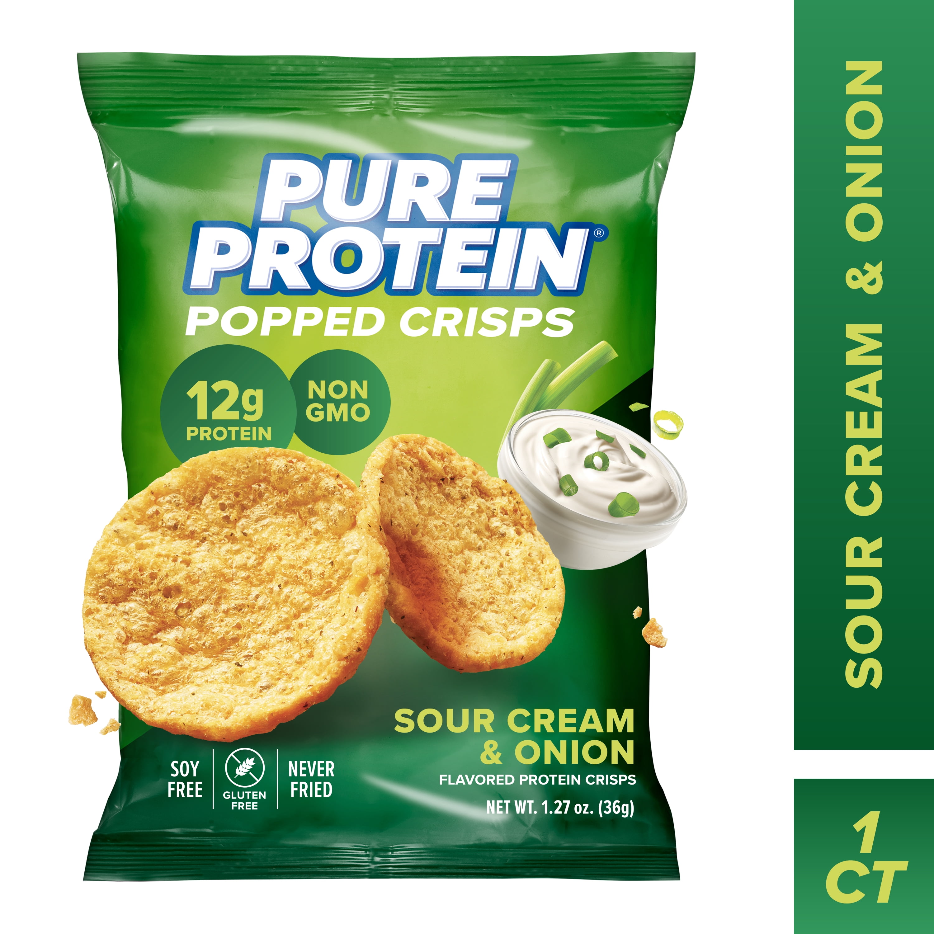 (2 pack) Pure Protein, Popped Crisps, Sour Cream and Onion Chips, 12g Protein, 1.27 oz