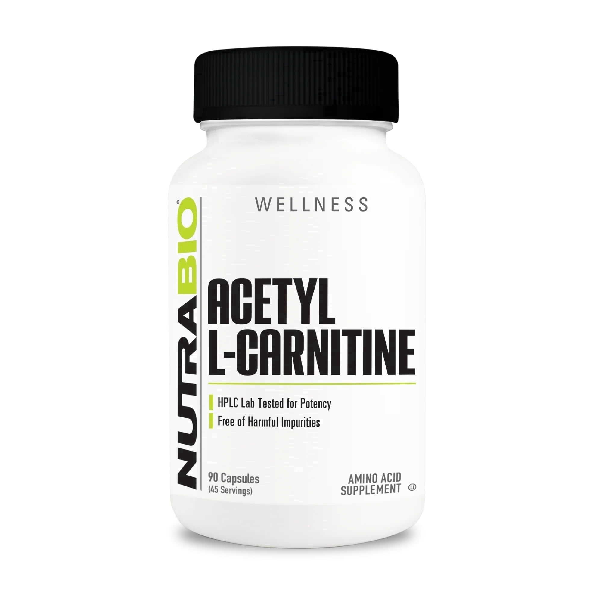 NutraBio Acetyl L-Carnitine (ALCAR) Supplement, 500mg - Support Natural Energy Production, Metabolic Management, and Overall Health, 90 Capsules
