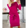 thumbnail image 2 of Vestido PRETTYGARDEN Ajustado de Manga Larga con Cinturón XL Rojo Rosado, 2 of 5