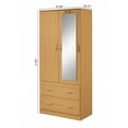 thumbnail image 6 of Hodedah Two Door Wardrobe with Two Drawers and Hanging Rod Plus Mirror, Beech, 6 of 6