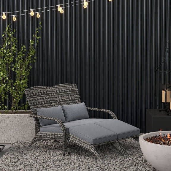 Outdoor Rattan Chair with Removable Footstools & Cushions, All-Weather PE Wicker Lounge Chair Set for Patio, Pool, Garden