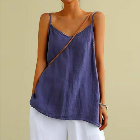 SNKSDGM Female White Tank Top Woman with Built in Bra Thick Strap Spaghetti Strap Tank Top V Neck Women s Street Casual Strap Tank Top Sports Stripe Tank Top Jelly Color L