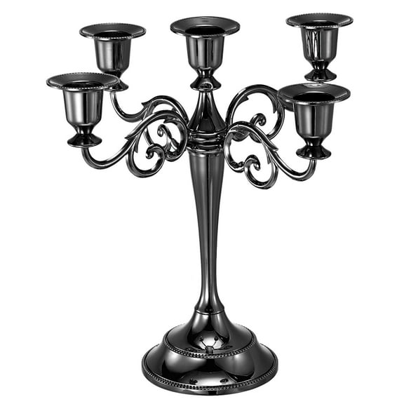 Uxcell Candelabra Candle Holders 5 Arm Metal Candlestick Stand for Taper Candle 10.6 inch Long Black