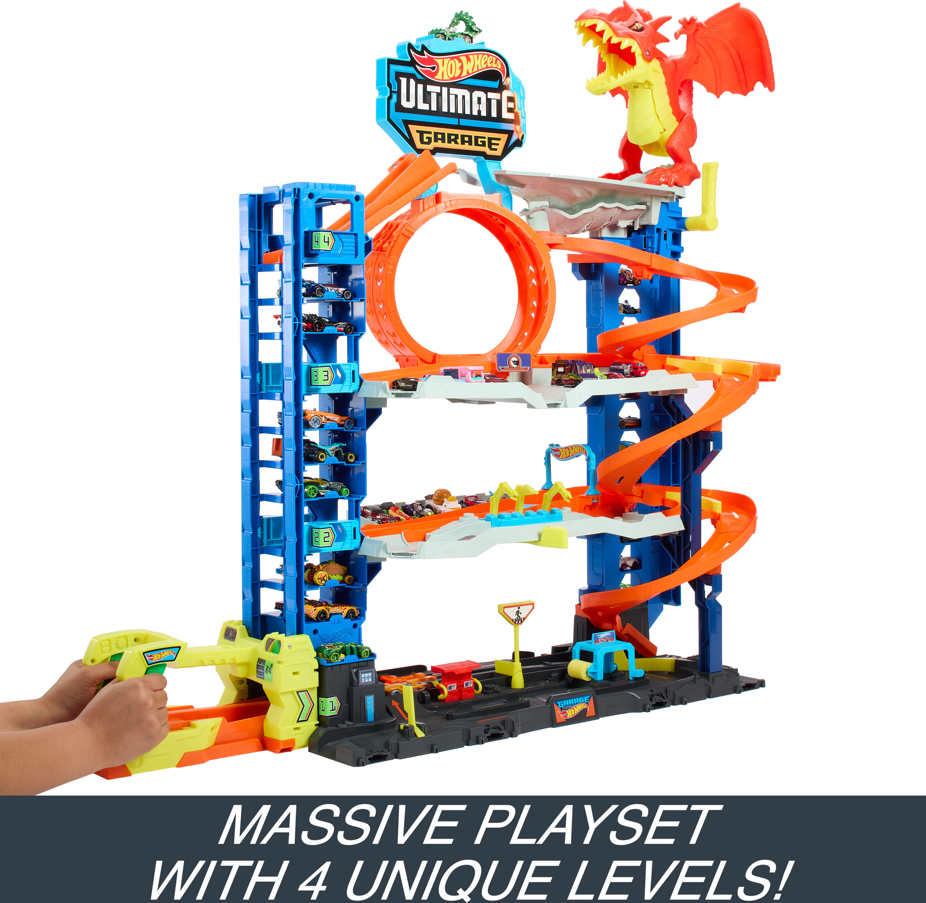 Hot Wheels City Ultimate Garage Playset with 2 Die-Cast Cars, Toy Storage for 50+ Cars for Kids Age 4-8 - image 4 of 7