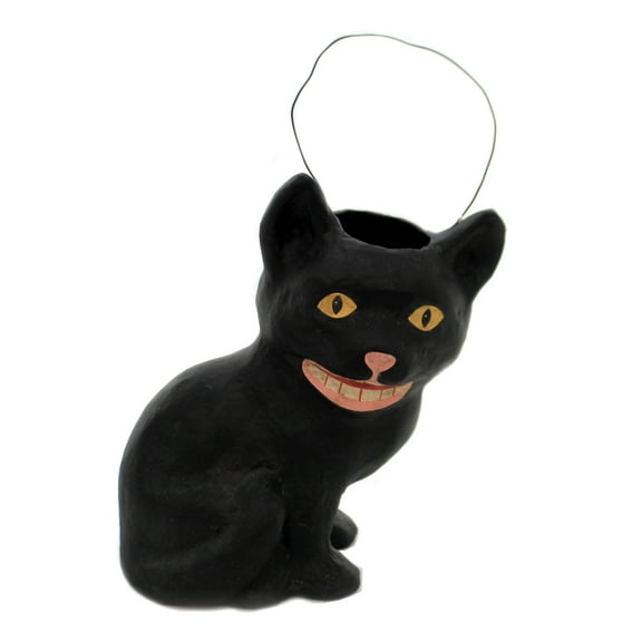 Halloween Mischievous Cat Candy Bucket Paper Mache Retro Spooky Ms1201