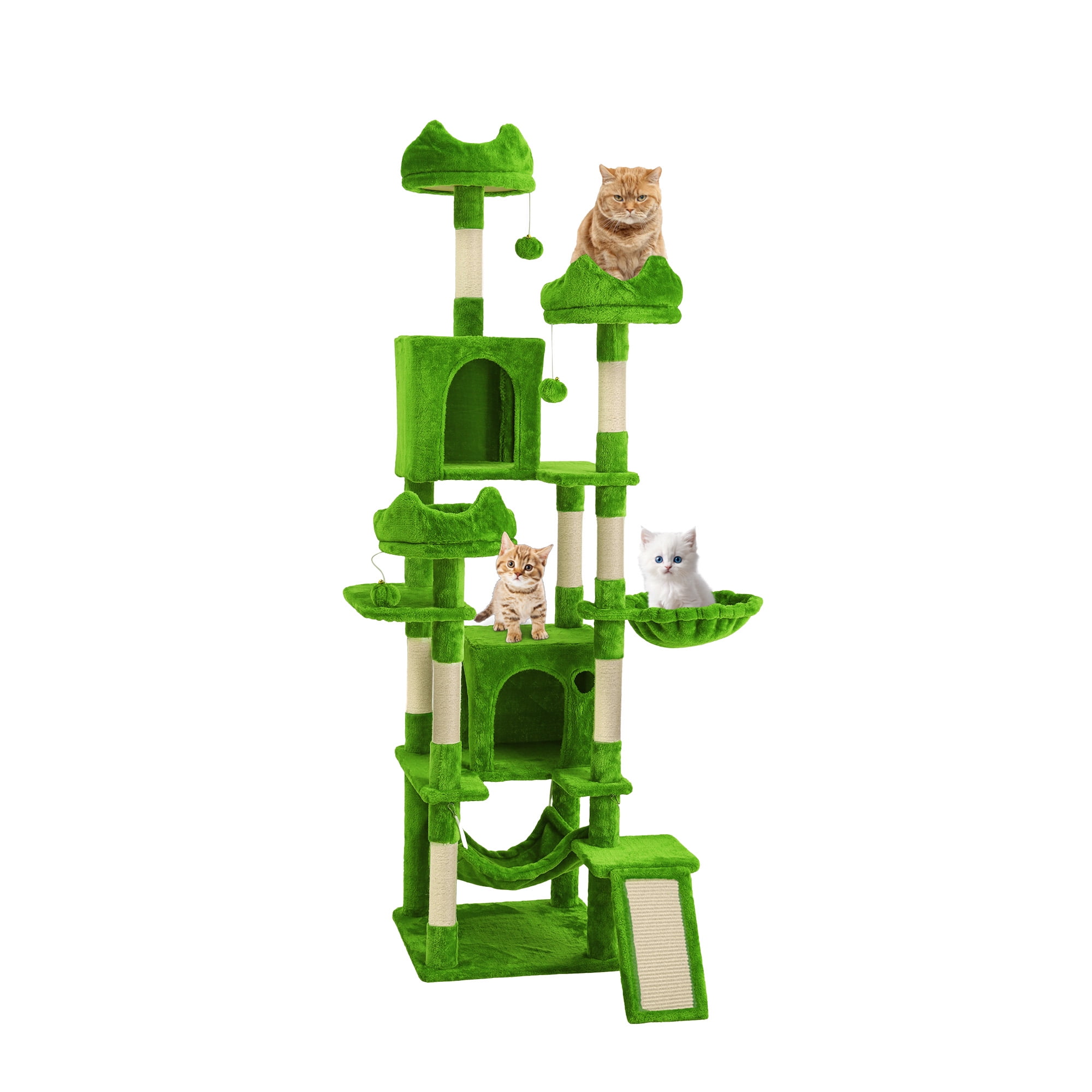 Uforic 75" Multi-Level Green Cat Tree Tower with Hammocks and Scratching Posts