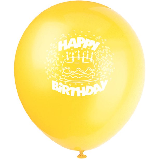 12" Latex Yellow Cake Happy Birthday Balloons, 8ct
