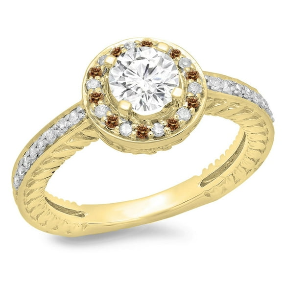 Dazzlingrock Collection 1.00 Carat (ctw) 14K Champagne & White Diamond Bridal Halo Engagement Ring 1 CT, Yellow Gold, Size 10
