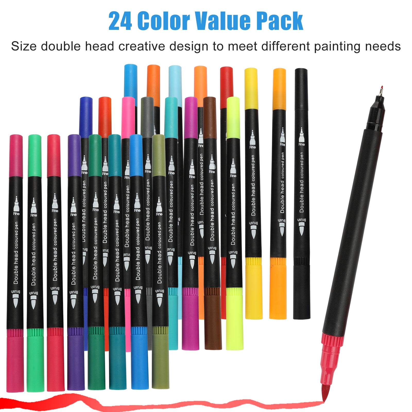 Dual Tip Art Marker Pens, TSV 24 Colors Watercolor Brush Pens for