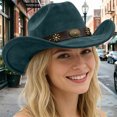 thumbnail image 2 of Vented Straw Cowboy Hat for Women Men Cattleman Crease Wide Brim Breathable Lightweight Western Cowgirl Hat Summer Beach, 2 of 6