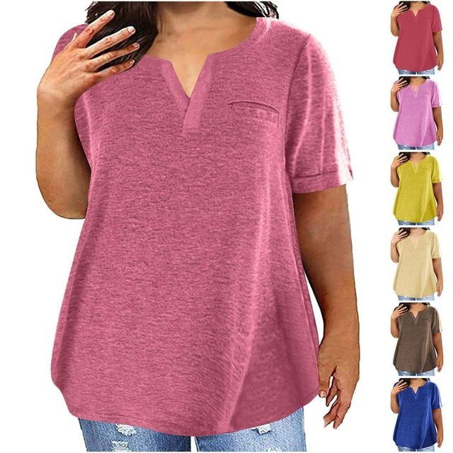 breaise Women's Plus Size T Shirts Oversized Tees Summer Short Sleeve V Neck Tunic Tops L-5XL